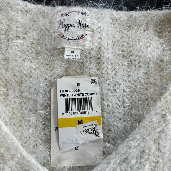 Hippie Rose Fuzzy Sweater Women’s Medium Winter White Combo NWT - Picture 2 of 4